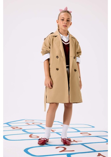 Kız Çocuk Okul Kemerli Cepli Trençkot E7642A825AU fiyatları
