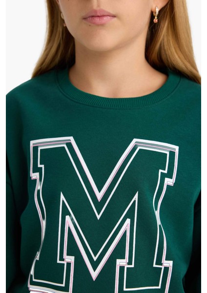 Kız Çocuk Okul Relax Fit Bisiklet Yaka Baskılı 2'li Sweatshirt E6474A825AU