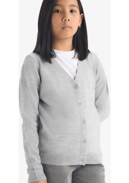 Kız Çocuk V Yaka Düğmeli Okul Triko Hırkası E7708A825AU