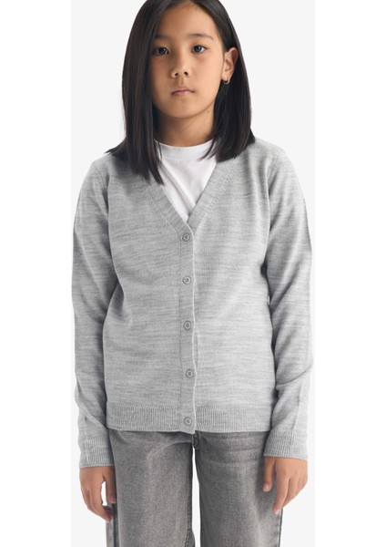 Kız Çocuk V Yaka Düğmeli Okul Triko Hırkası E7708A825AU modelleri