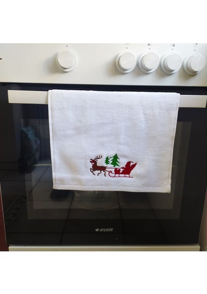 Yılbaşı Temalı Noel Baba Nakış Işlemeli 3'lü Mutfak Havlu Seti modelleri