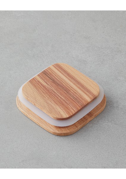 Pico Cam Ahşap Kapaklı 4 Bölmeli Kahvaltılık 21X21 cm Şeffaf