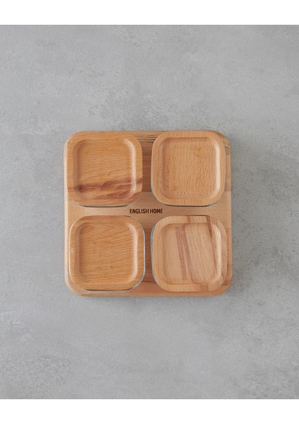 Pico Cam Ahşap Kapaklı 4 Bölmeli Kahvaltılık 21X21 cm Şeffaf fiyatları