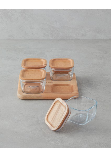 Pico Cam Ahşap Kapaklı 4 Bölmeli Kahvaltılık 21X21 cm Şeffaf fırsatları
