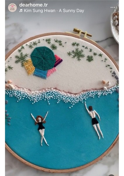 Yaz Temalı Nakış Kasnak Pano, Beyaz, Dekoratif ve Şık Duvar Sanatı fırsatları