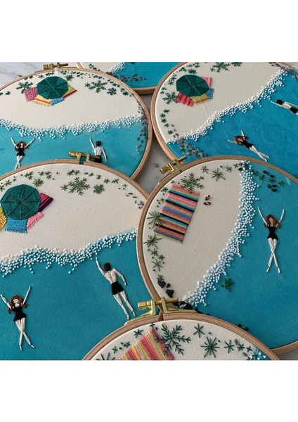 Yaz Temalı Nakış Kasnak Pano, Beyaz, Dekoratif ve Şık Duvar Sanatı indirimleri