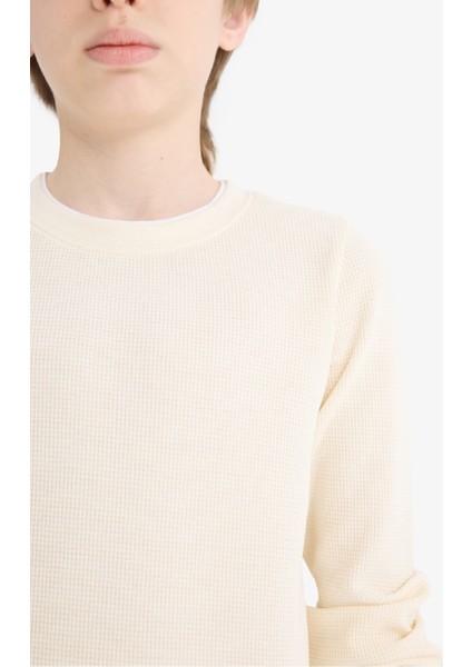 Erkek Çocuk Bisiklet Yaka Basic Düz Waffle Uzun Kollu Okul Tişörtü V1186A625AU indirimleri