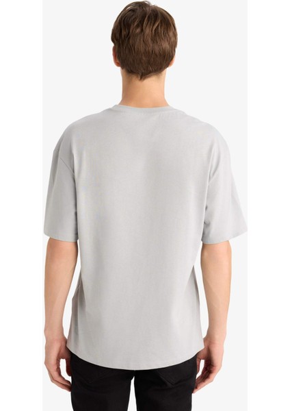 Boxy Fit Bisiklet Yaka Baskılı Kısa Kollu Tişört F8567AX25HS