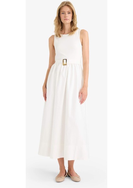Bisiklet Yaka Poplin Kolsuz Maxi Elbise F8922AX25AU