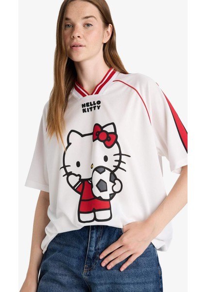 Coool Hello Kitty Oversize Geniş Kalıp V Yaka Baskılı Kısa Kollu Tişört F9182AX25AU modelleri