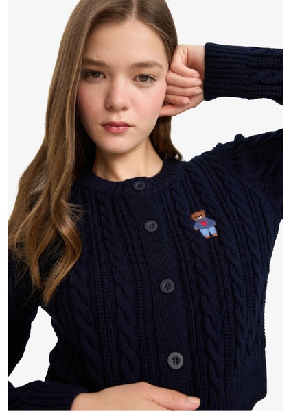 Regular Fit Bisiklet Yaka Düğmeli Triko Hırka E8237AX25WN