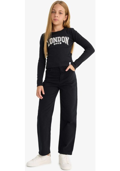 Kız Çocuk Straight Fit Geniş Bol Paça Cepli Pamuklu Okul Pantolonu C9471A825AU