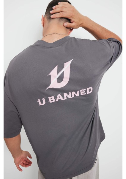 Loose Fit Bisiklet Yaka Sırt Baskılı Kısa Kollu Tişört F5733AX25AU