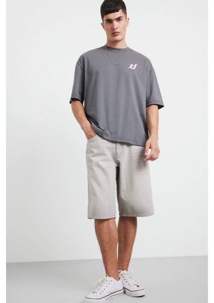 Loose Fit Bisiklet Yaka Sırt Baskılı Kısa Kollu Tişört F5733AX25AU fiyatları