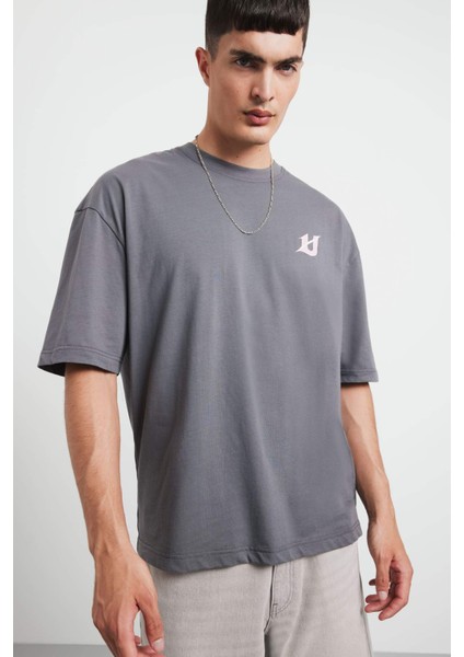 Loose Fit Bisiklet Yaka Sırt Baskılı Kısa Kollu Tişört F5733AX25AU modelleri