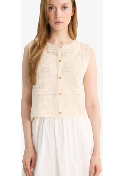 Boxy Fit Bisiklet Yaka Dantel Yelek F1814AX25AU modelleri