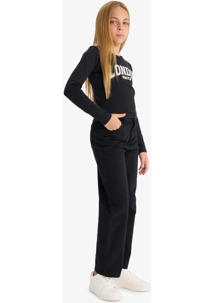Kız Çocuk Straight Fit Geniş Bol Paça Cepli Pamuklu Okul Pantolonu C9471A825AU fırsatları