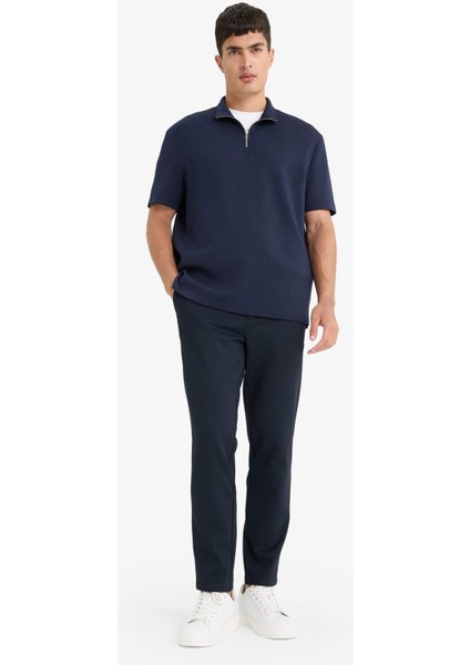 Regular Fit Dik Yaka Yarım Fermuarlı Modal Karışımlı Ağır Kumaş Kısa Kollu Tişört B6502AX25AU fiyatları