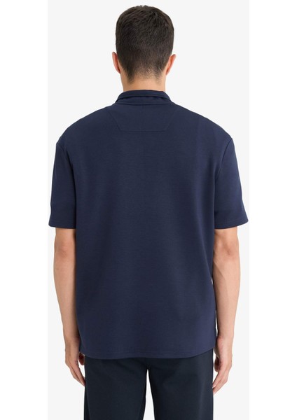 Regular Fit Dik Yaka Yarım Fermuarlı Modal Karışımlı Ağır Kumaş Kısa Kollu Tişört B6502AX25AU