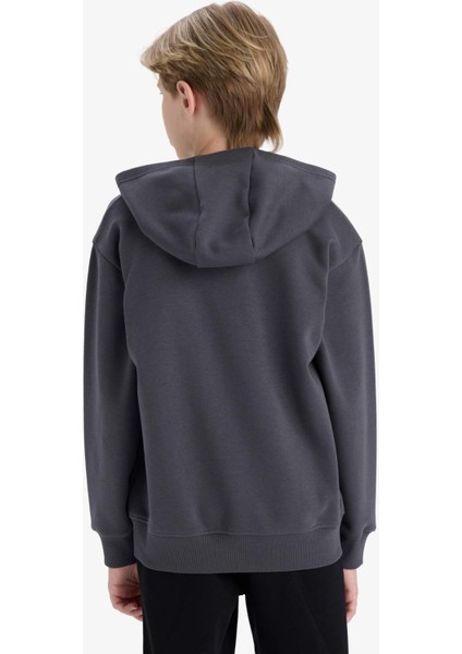 Erkek Çocuk Kapüşonlu Basic Düz Okul Fermuarlı Sweatshirt X7382A625WN