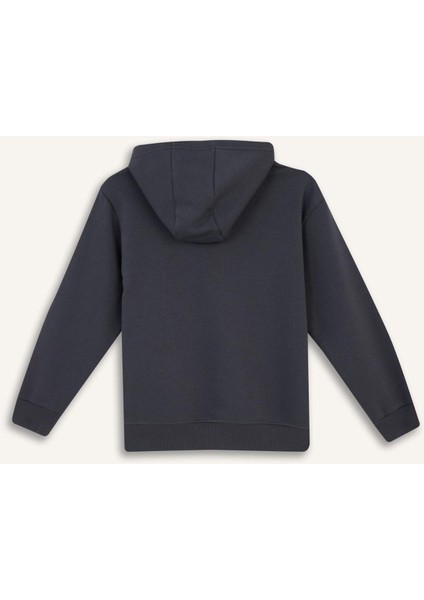 Erkek Çocuk Kapüşonlu Basic Düz Okul Fermuarlı Sweatshirt X7382A625WN