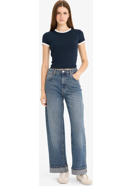 Fitted Bisiklet Yaka Ribana Kısa Kollu Tişört F9823AX25AU fiyatları