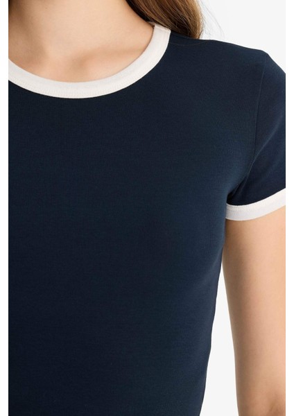 Fitted Bisiklet Yaka Ribana Kısa Kollu Tişört F9823AX25AU indirimleri