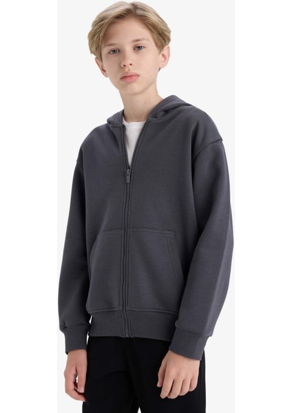 Erkek Çocuk Kapüşonlu Basic Düz Okul Fermuarlı Sweatshirt X7382A625WN modelleri