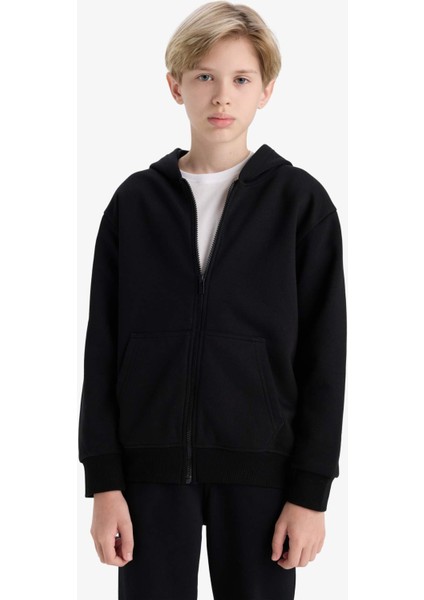 Erkek Çocuk Kapüşonlu Basic Düz Okul Fermuarlı Sweatshirt X7382A625WN modelleri