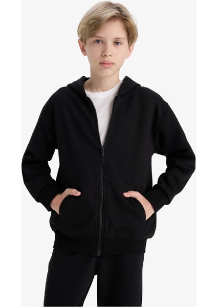 Erkek Çocuk Kapüşonlu Basic Düz Okul Fermuarlı Sweatshirt X7382A625WN fırsatları