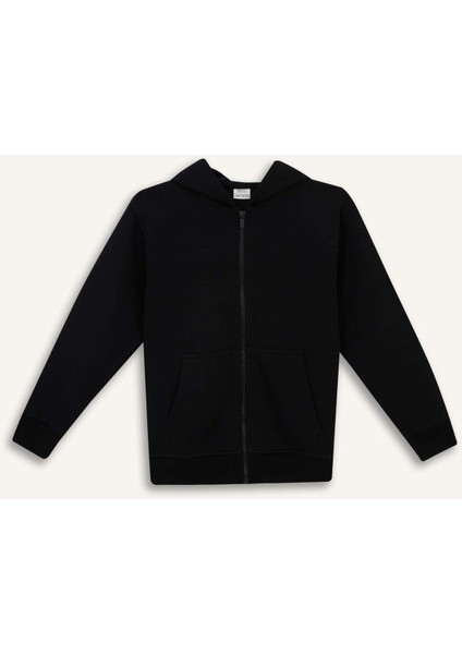 Erkek Çocuk Kapüşonlu Basic Düz Okul Fermuarlı Sweatshirt X7382A625WN