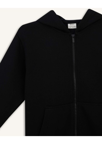 Erkek Çocuk Kapüşonlu Basic Düz Okul Fermuarlı Sweatshirt X7382A625WN