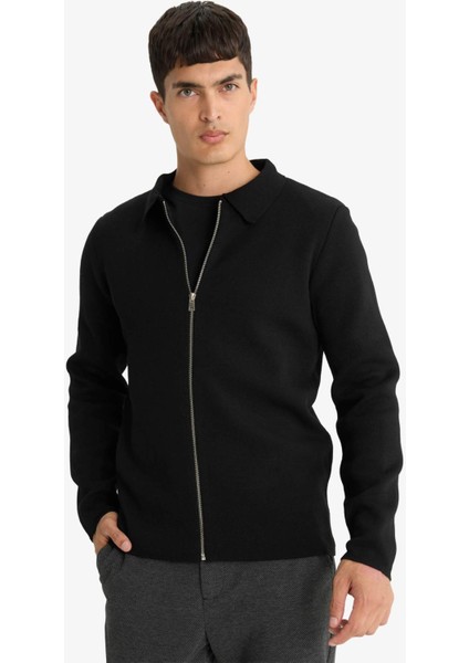 Standart Fit Polo Yaka Basic Düz Fermuarlı Triko Hırka D3592AX25WN modelleri