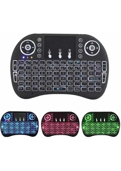 Işıklı Kablosuz Mini Klavye ve Dokunmatik Mouse Seti Türkçe Kablosuz
