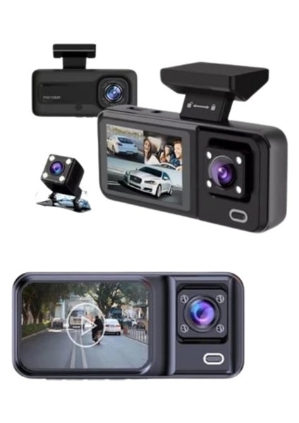 Sürüş ve Park Halinde Kesintisiz Güvenlik Için 3 Kameralı Profesyonel Dashcam fırsatları