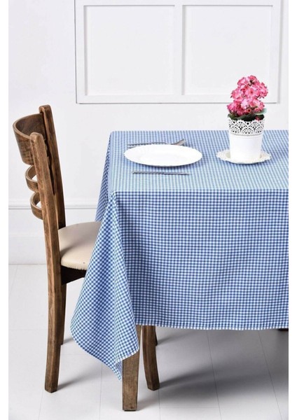 Mavi Kare Desenli Piknik Masa Örtüsü 170X170, Şık ve Kullanışlı Yer Sofrası Örtüsü