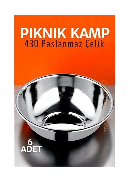 Bx Paslanmaz Çelik Yemek Tası Çorba Kasesi Kamp Piknik Tabağı 6 Adet