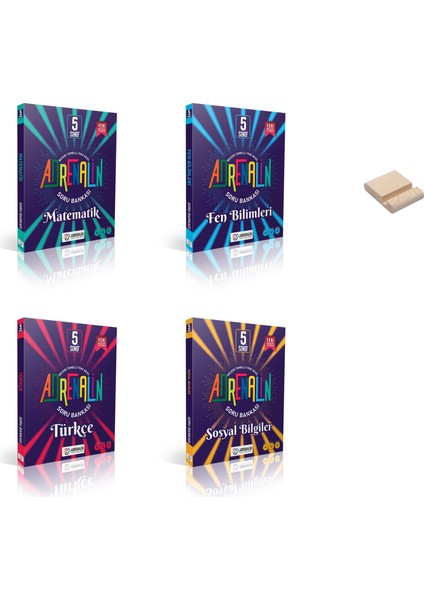 5. Sınıf Matematik Fen Bilimleri Türkçe ve Sosyal Bilgiler Soru Bankası 4lü Set + Telefon Tutucu