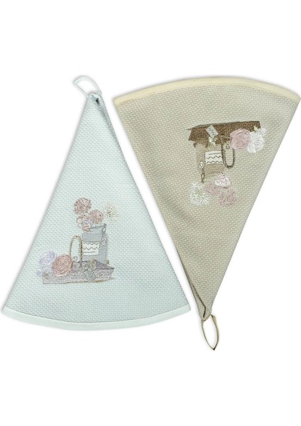 Bej Nakışlı 70X70 2'li Pamuk El/mutfak Havlusu Seti