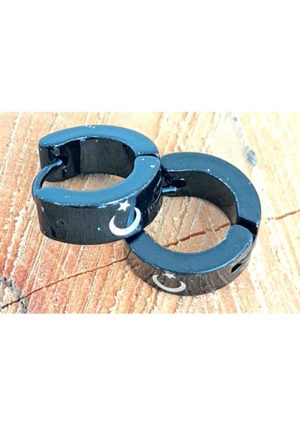 Çelik Çift Ayyıldız Figürlü Unisex Küpe