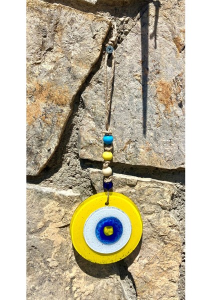 El Yapımı Sarı Balkon Süsü, Nazar Boncuğu, Duvar Dekoru, 10 cm