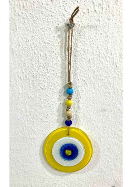 El Yapımı Sarı Balkon Süsü, Nazar Boncuğu, Duvar Dekoru, 10 cm modelleri