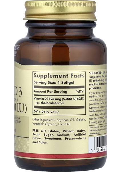 Vitamin D3 Healthy Bones & Teeth Immune System 125 Mcg 5000 Iu 100 Softgels fiyatları