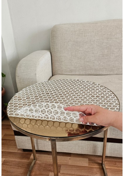 Yuvarlak Orta Sehpa Petek Desenli Çeyizlik Pvc Şeffaf Masa Örtüsü Hasır Lüx Silinebilir Hediyelik modelleri