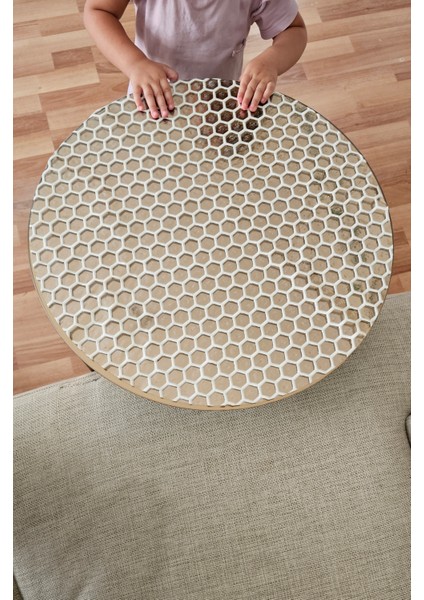 Yuvarlak Orta Sehpa Petek Desenli Çeyizlik Pvc Şeffaf Masa Örtüsü Hasır Lüx Silinebilir Hediyelik fırsatları