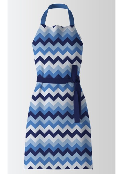 Mavi Zigzag Desenli Şık Mutfak Önlüğü, Koruma ve Şıklık Bir Arada