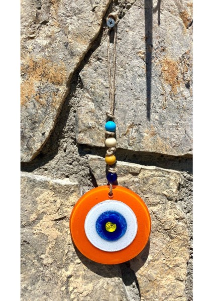 El Yapımı Turuncu Nazar Boncuğu Balkon Duvar Dekoru 10 cm