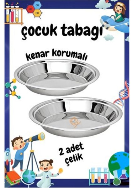 Çocuklar Için Renkli Güvenli Kenarlı Çelik Tabağlar 2'li, 21 cm