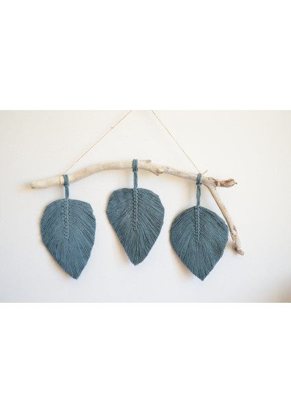 Mavi Makrome Yaprak Duvar Süsü 60X45CM, Şık ve Doğal Dekorasyon Aksesuarı