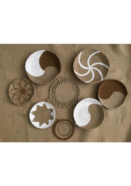 8 Parça Beyaz Jüt Hasır Halat Ip Duvar Dekoru, Makine Dikişli, Yüksek Kalite